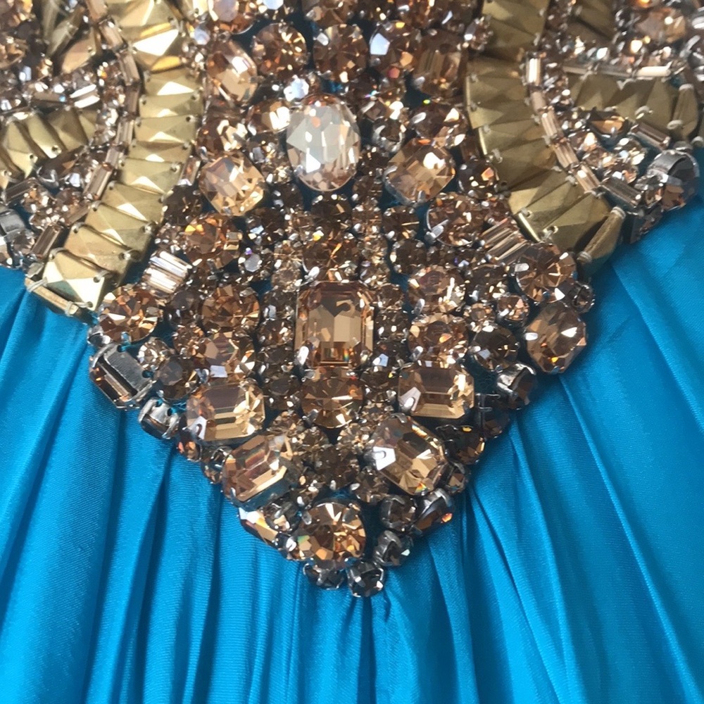 ALEXANDER MCQUEEN Dress NWT Turquoise Chiffon w/Bronze Swarovski Size 42 US 8-10 - Picture 16 of 17